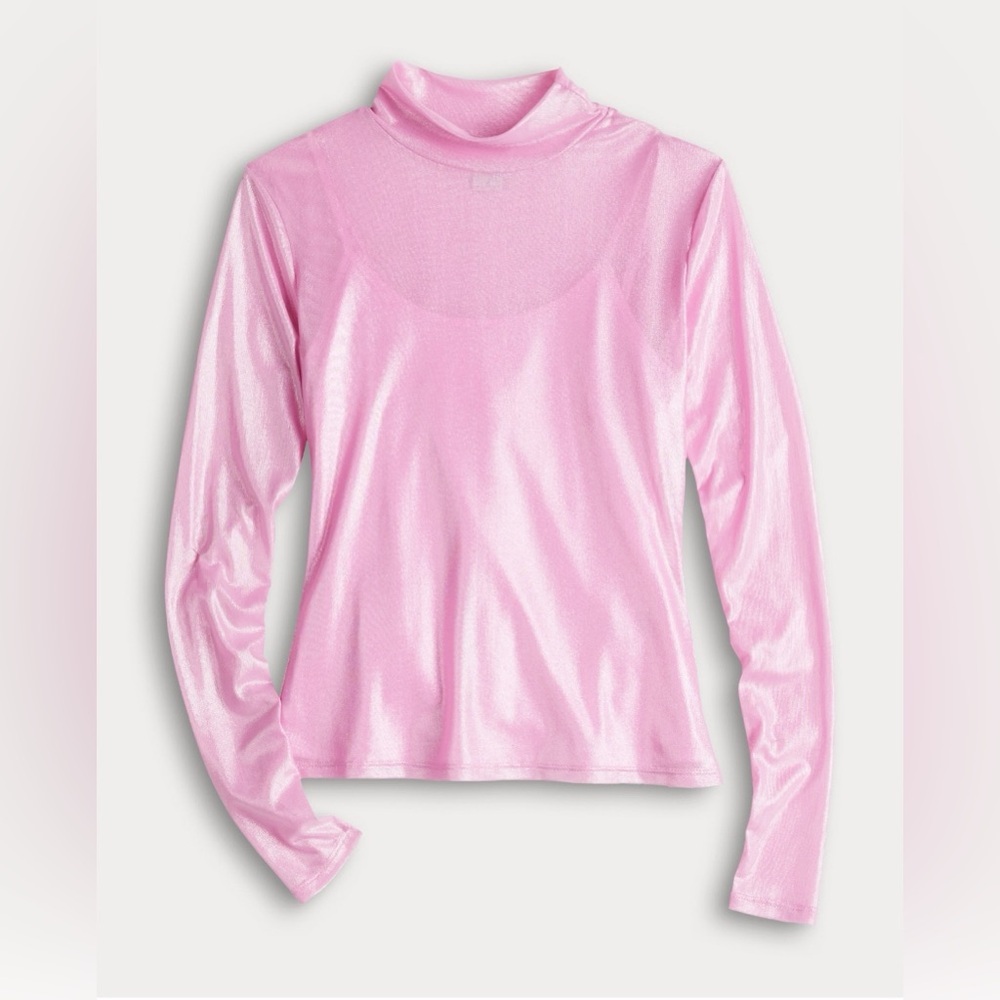 Tinseltown Long Sleeve Mock Neck Mesh Top L
